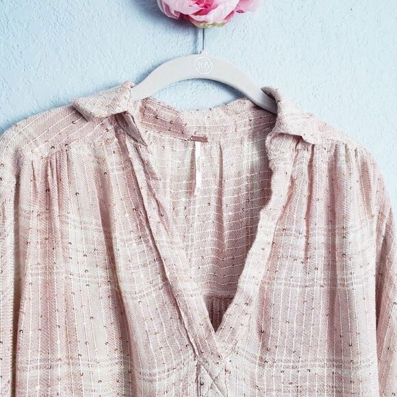 Free People Fearless Love Woven Plaid Sequin Oversized Long Sleeve Top - Picture 4 of 8